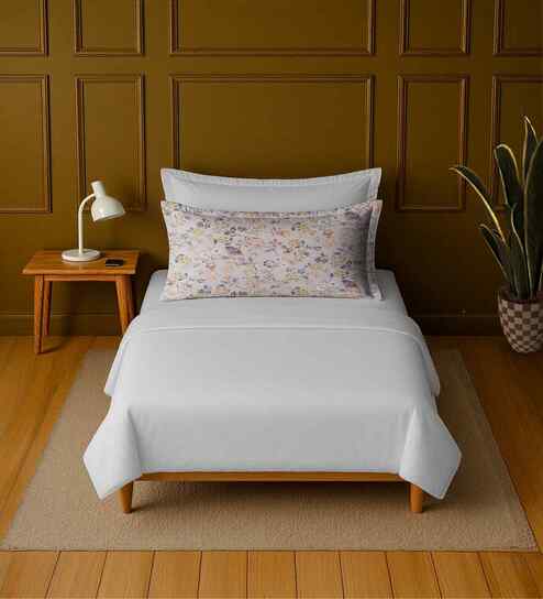 White 100% Cotton Single Bedsheet with 1 Pillow Cover
