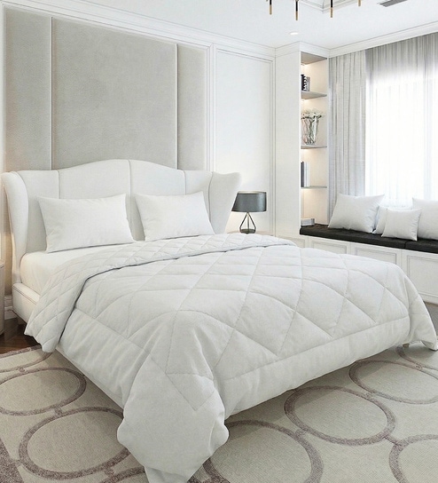White 100% COTTON Solid 90 GSM King Bed Comforter
