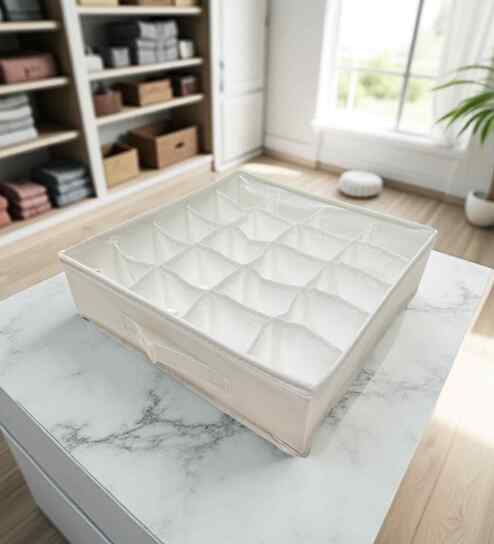 White Polyester Foldable Storage Organiser with Multiple Compartments Durable, Washable Solution