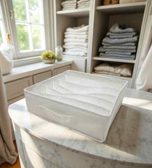 White Polyester Foldable Storage Organiser with Multiple Compartments Durable, Washable Solution
