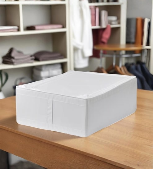 White Polyester Foldable Storage Organizer with Zip-Up Lid Durable, Washable, Dust-Proof Solution