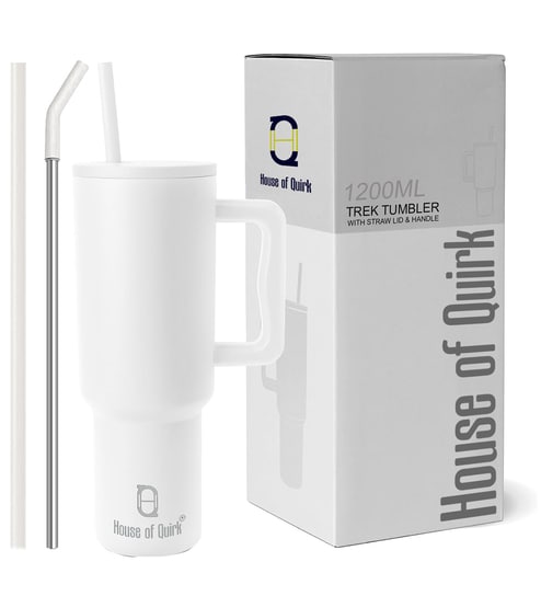 White 1200ml Stainless Steel Double Insulated Leak Proof Coffee Tumbler with Lid & Straw