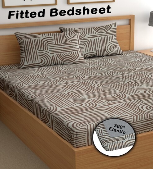 White 180 TC Floral Cotton Fitted Double Bedsheet 2 Pillow covers