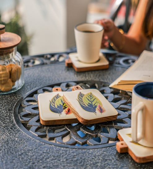 White Acacia Wood (Set of 4) Enamel Coasters