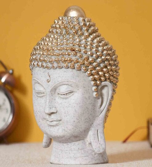 White and Golden Polyresin Decorative Buddha Head Showpiece by eCraftIndia