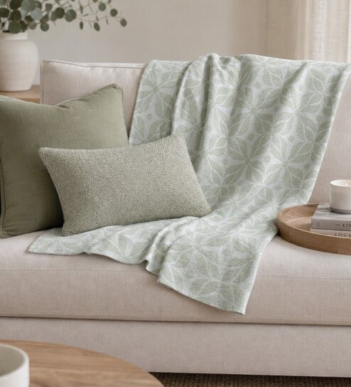 Sage Botanical Design Soft Acrylic Throw Blanket