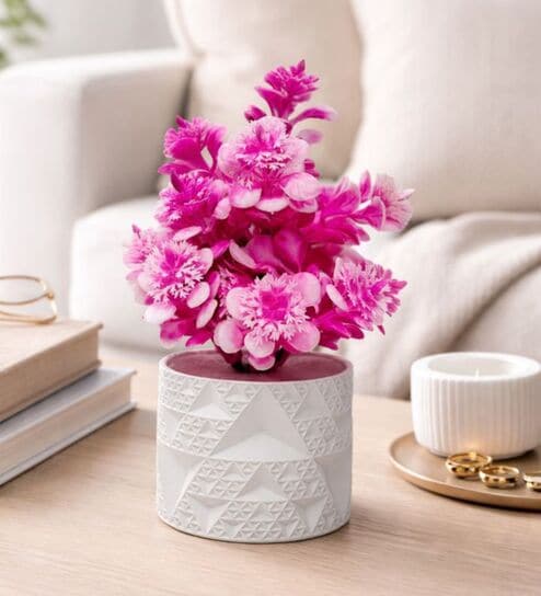 Pink Artificial Plants with White Pot