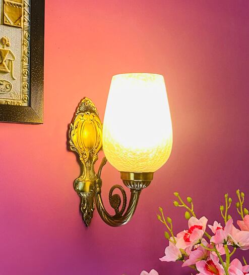 White B22 holder Metal & Glass Uplight Wall Scone