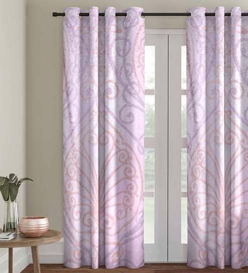 Multicolour Polyester Velvet Ethnic Motif 7FT Light Filtering Eyelet Door Curtains (Pack of 1)