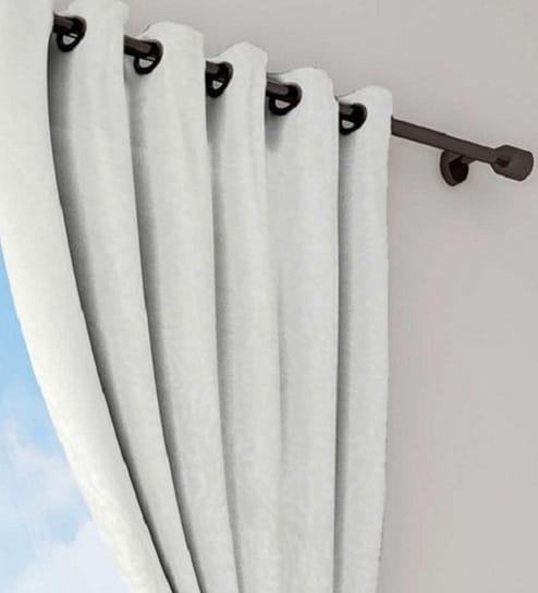 Buy White Blackout Silk 5 Feet Eyelet Window Curtain By Swayam