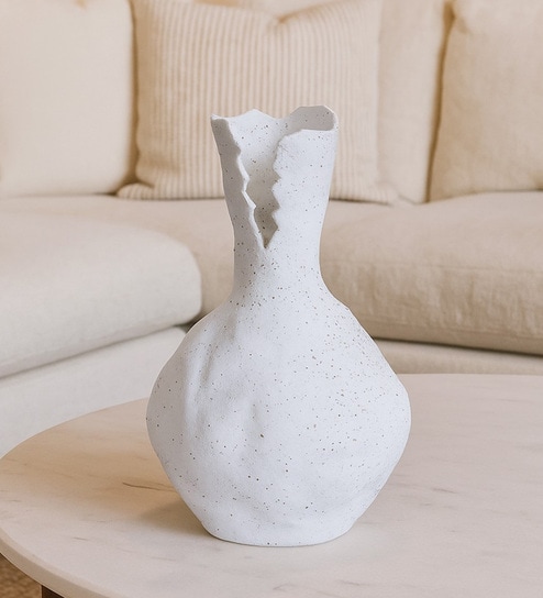 White Broken Design Ceramic Amphora Shaped Vase