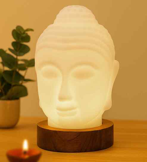 White Buddha Glass Table Lamp