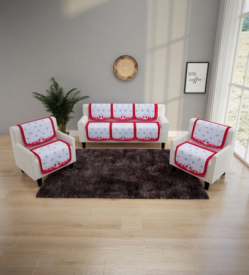 White Butterfly Polyester 5 Seater Sofa Cover