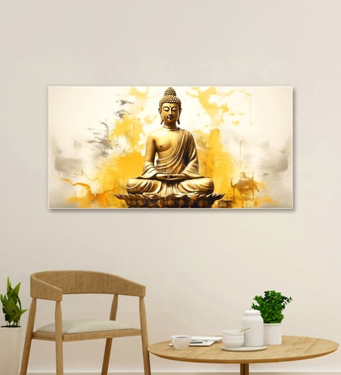 Canvas Framed Buddha on Vibrant Wall Painting