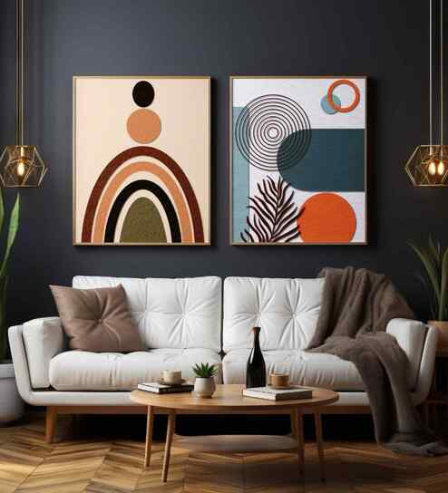 White Canvas Printed Boho Framed Art Panels