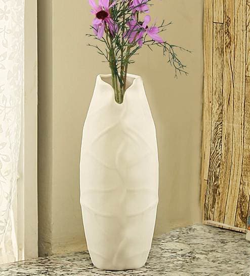 Buy White Designer Flower Ceramic Vase By Aapno Rajasthan Online