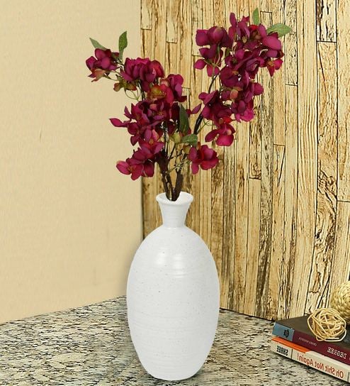 Buy White Handcrafted Beautiful Flower Ceramic Vase By Aapno