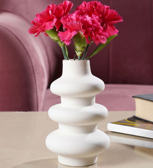 Orbit White Ceramic Tabla Vase by Purezento