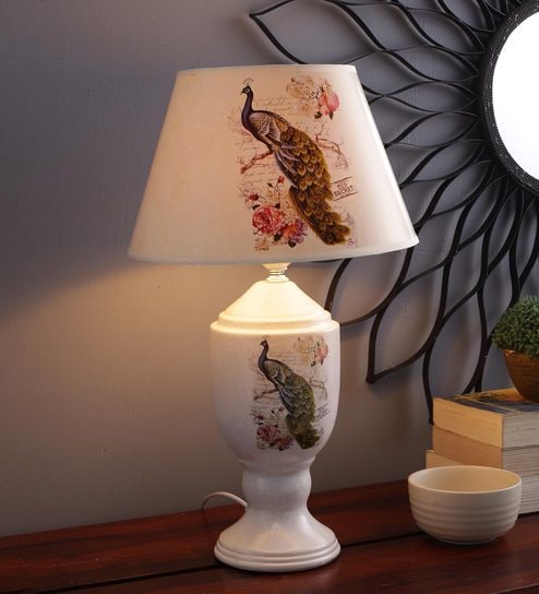 White Ceramic Shade Table Lamp with Metal Base