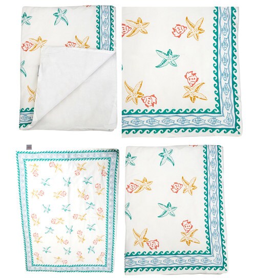 Buy White Seashell Aqua Border Print Baby Quilt In White Colour By