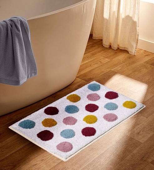 White Cotton 16X24 Inches Anti-Skid Bath Mat