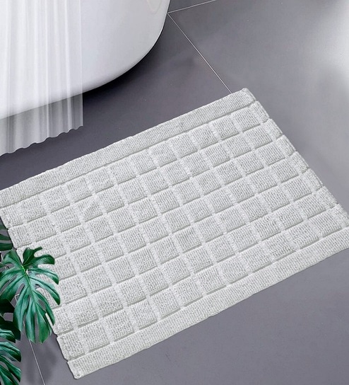 White Cotton 21X37 Inches Anti-Skid Bath Mat