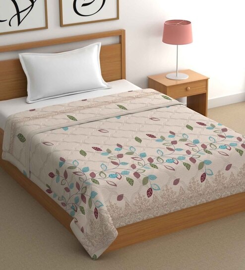 White Cotton Floral 400 GSM Single Bed Comforter