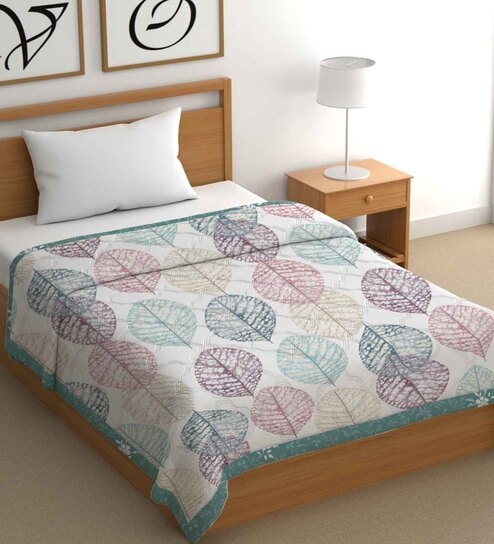 White Cotton Floral 500 GSM Single Bed Comforter