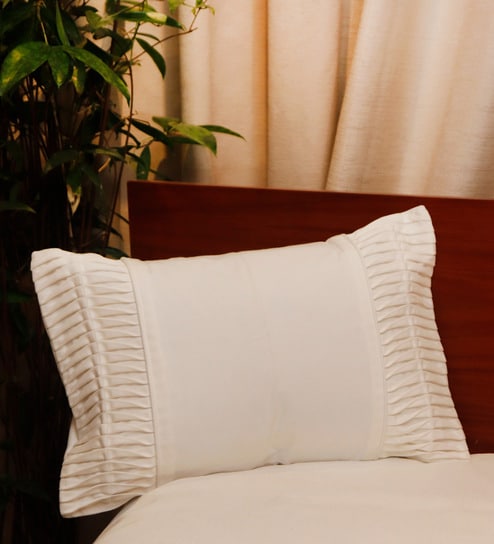 White Woven Fabric 22 x 14 Inches Cushion Cover by Zeba
