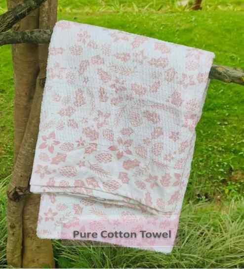 White Cotton Floral 140 GSM Bath Towel (1 Pc)