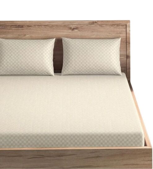 white Cotton Jacquard 300TC checked Super King Bedsheet with 2 Pillow Covers