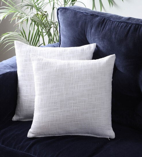 White Cotton Solid 24x24 inches (Set of 2) Cushion Covers