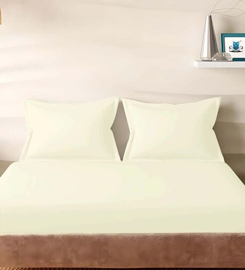 white Cotton Solid 210TC Plain Set of 2 Pillow Covers