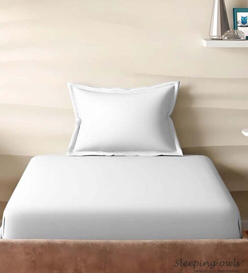 White Cotton Solid 210TC Plain Single Bedsheet with 1 Pillow Cover