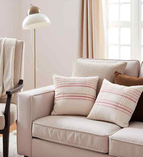 White Cotton Striped 16x16 inches Cushion Cover Set of 2