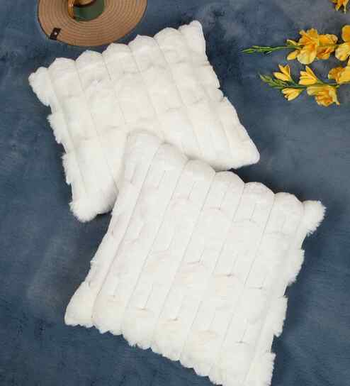 White Cotton Textured 16X16 Inches Cushion Covers (2Pcs)