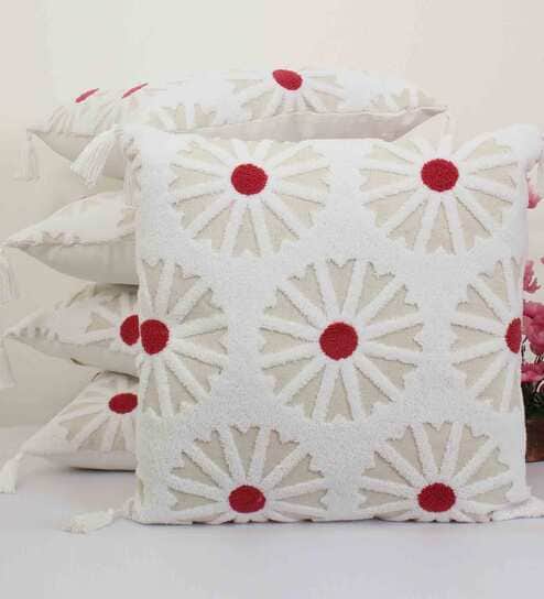 White Cotton Woven 18 x 18 Inches  5 Cushion Covers By Jamio Firati