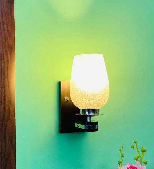 White E27 holder Wood & Glass Uplight Wall Scone