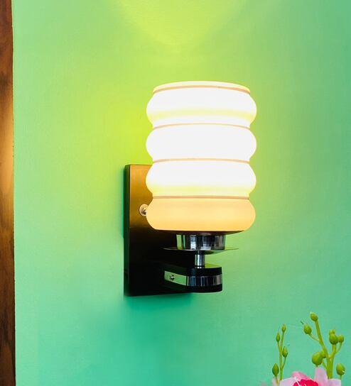 White E27 holder Wood & Glass Uplight Wall Scone