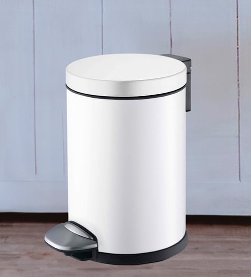 White Eko 3L Round Pedal Dustbin Fingerprint Resistant Stainless Steel Trash Can With Lid