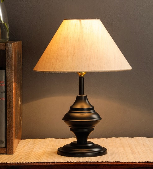 Manchester White Fabric Shade Night Lamp With Metal Base By Foziq