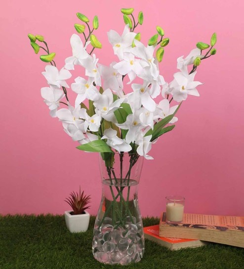 White Fabric Orchids Artificial Flowers