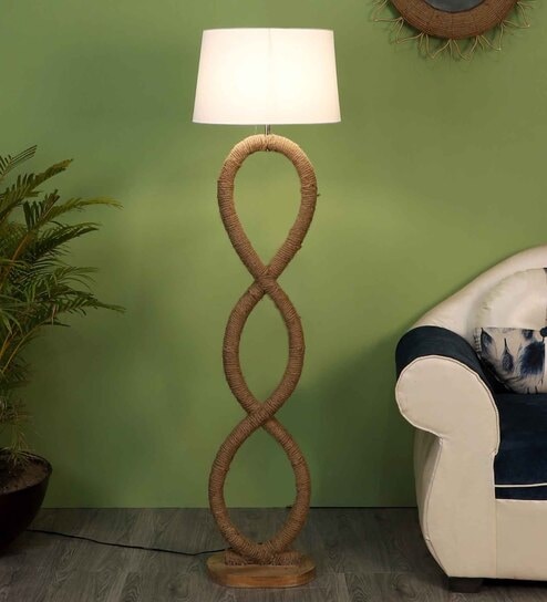 Arrow White Fabric Shade Club Floor Lamp With Wood Base