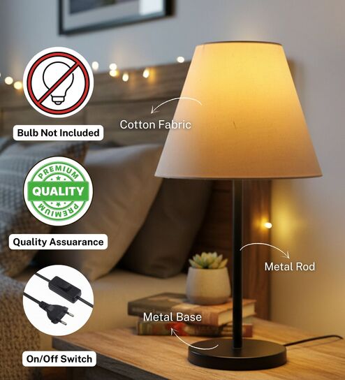 White Fabric Shade Table Lamp, Modern Bedside & Desk Lamp with Metal Base for Bedroom, Living Room & Home Decor-image-5
