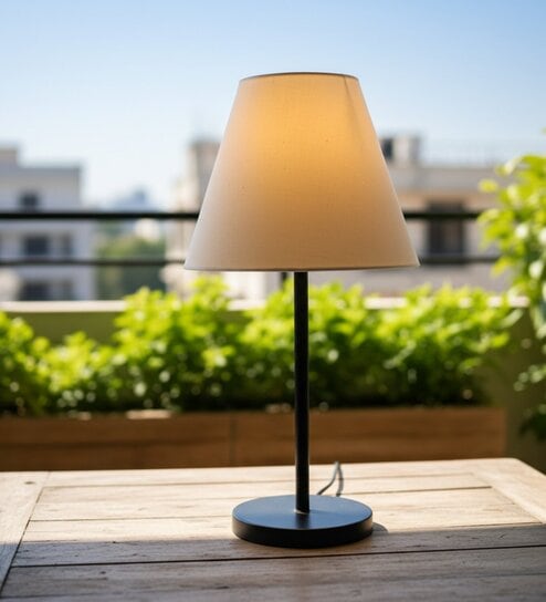 White Fabric Shade Table Lamp, Modern Bedside & Desk Lamp with Metal Base for Bedroom, Living Room & Home Decor