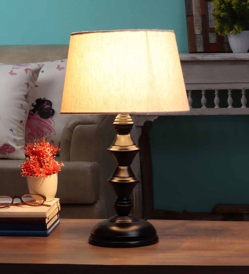 White Fabric Shade Table Lamp with Black Base by BrightDaisy