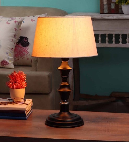 White Fabric Shade Table Lamp with Black Base by BrightDaisy