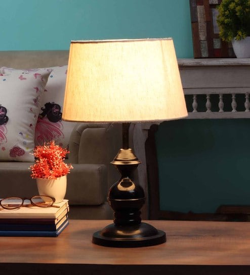 White Fabric Shade Table Lamp with Black Base by BrightDaisy