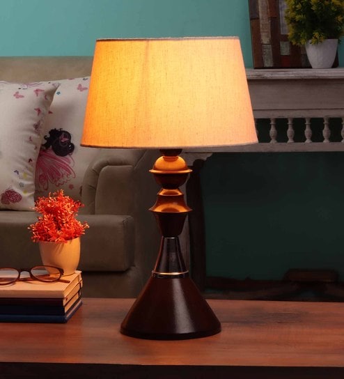 White Fabric Shade Table Lamp with Black Base by BrightDaisy