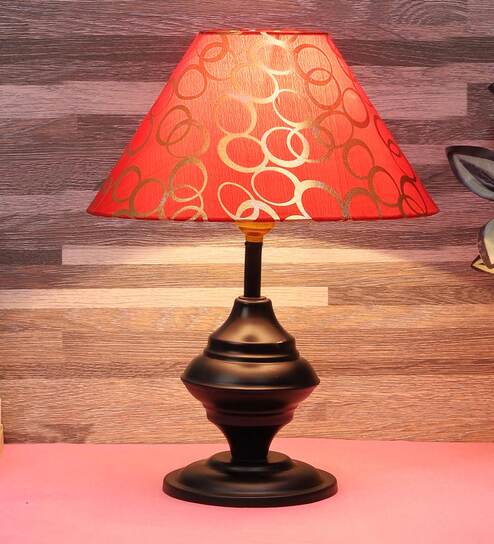 White Fabric Shade Table Lamp With Black Base By Foziq